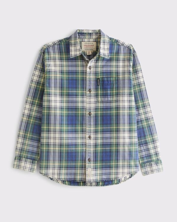 Plaid Button-Up Shirt, Blue Plaid view 1