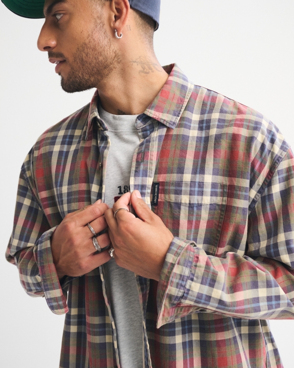 Plaid Button-Up Shirt, Red Plaid view 2