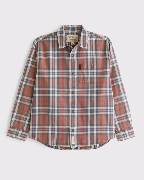 Plaid Button-Up Shirt, Red Plaid view 1