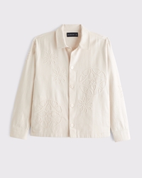 Camisa abotonada en mezcla de lino bordada