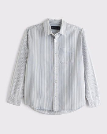 Twill Striped Button-Up Shirt