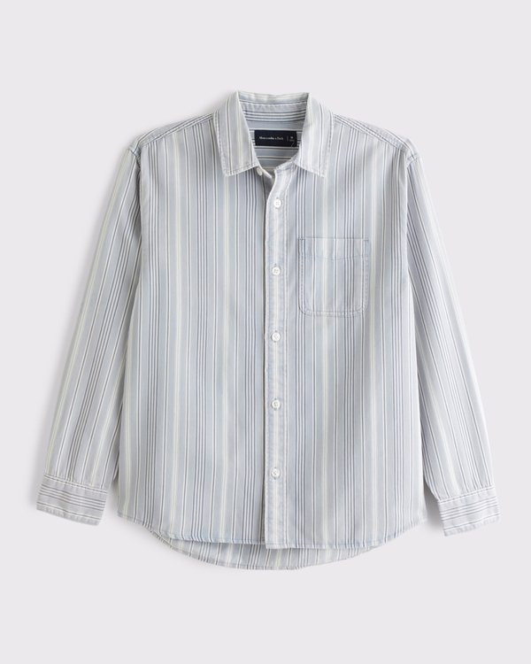 Twill Striped Button-Up Shirt, Light Blue Stripe view 1