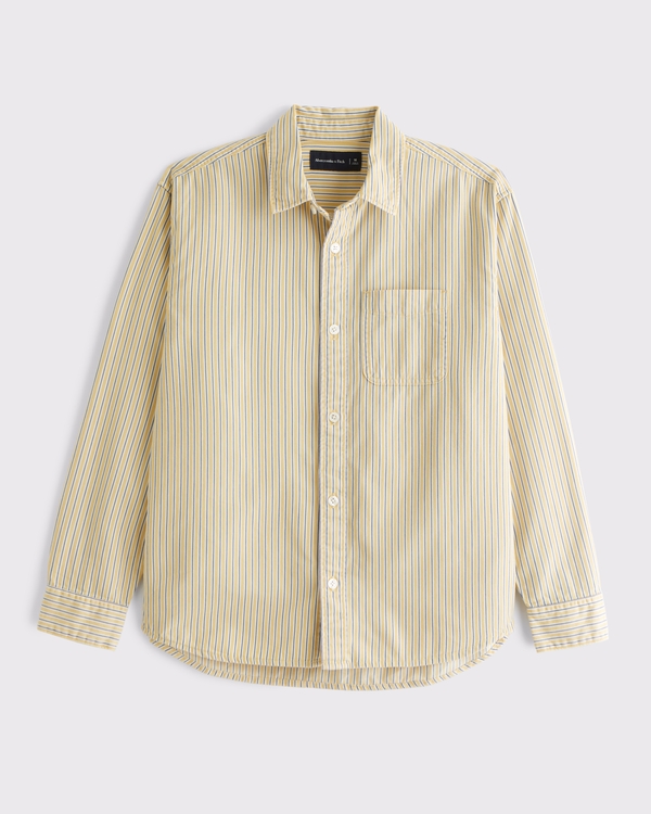 Twill Striped Button-Up Shirt, Yellow Stripe view 1