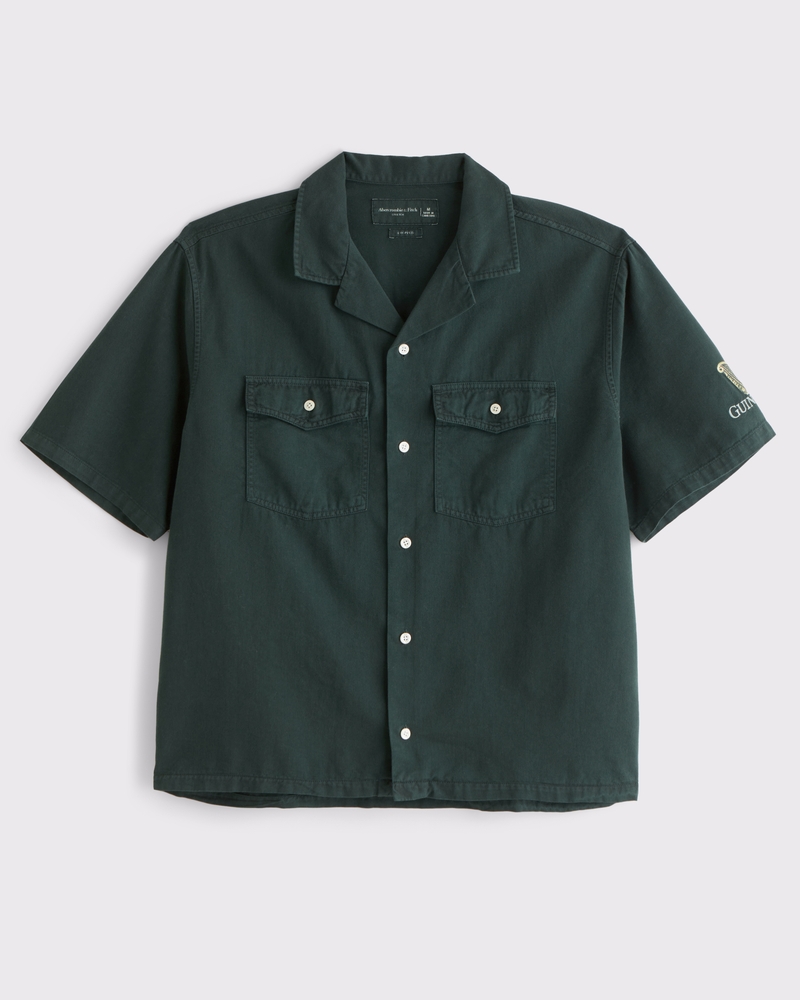 【初回限定】 Guinness Cropped Short-Sleeve Men's Workwear Shirt Button-Up トップス