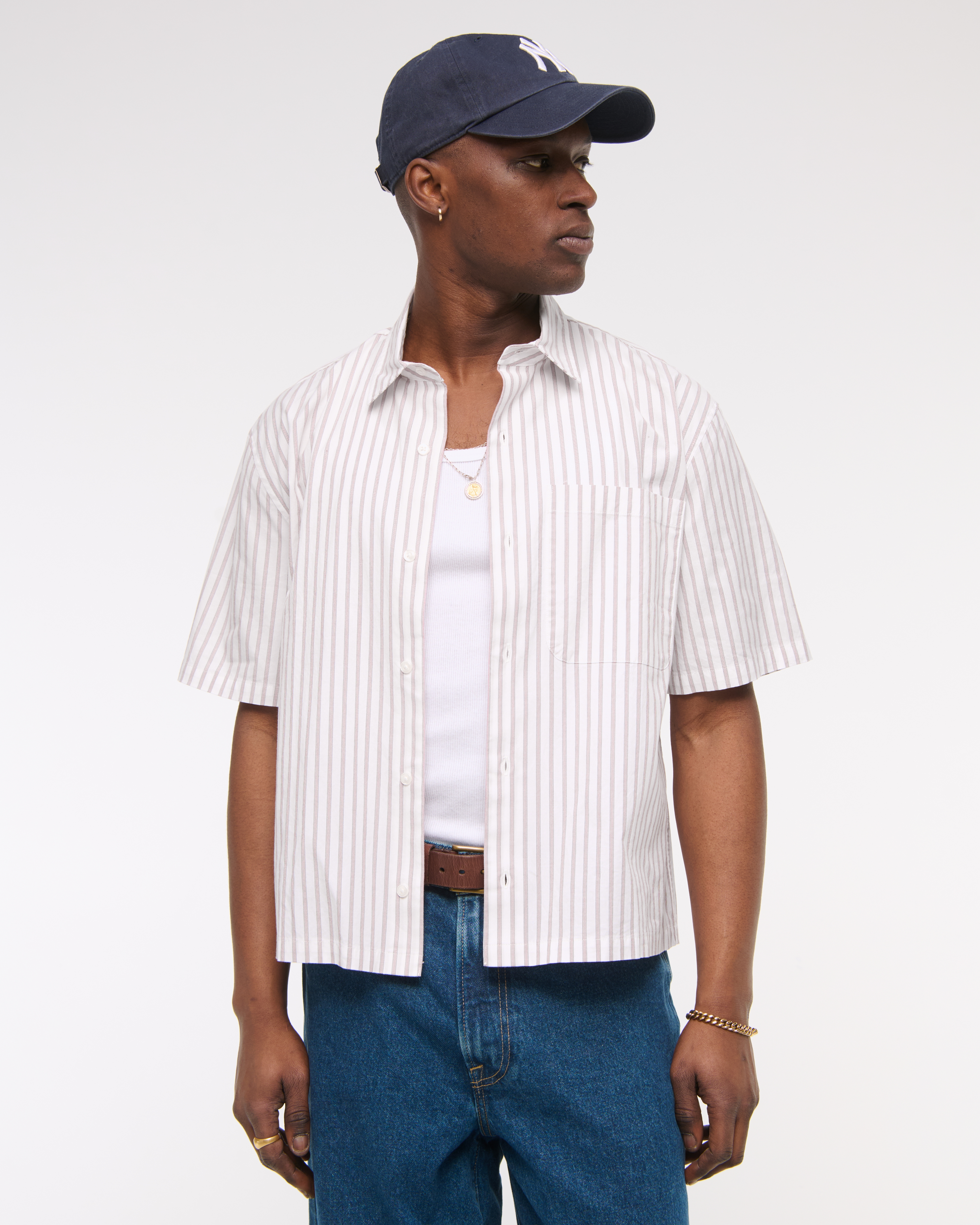 Men's Short-Sleeve Cropped Poplin Button-Up Shirt | Men's