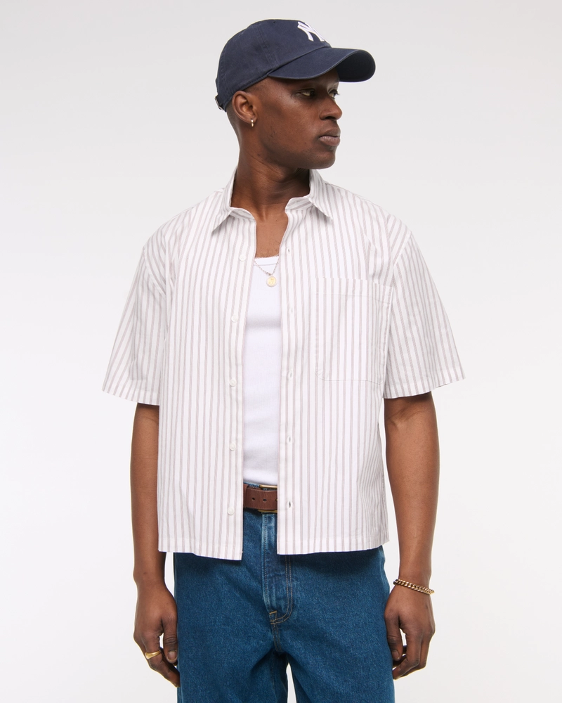 Cropped Linen Button-Up Shirt
