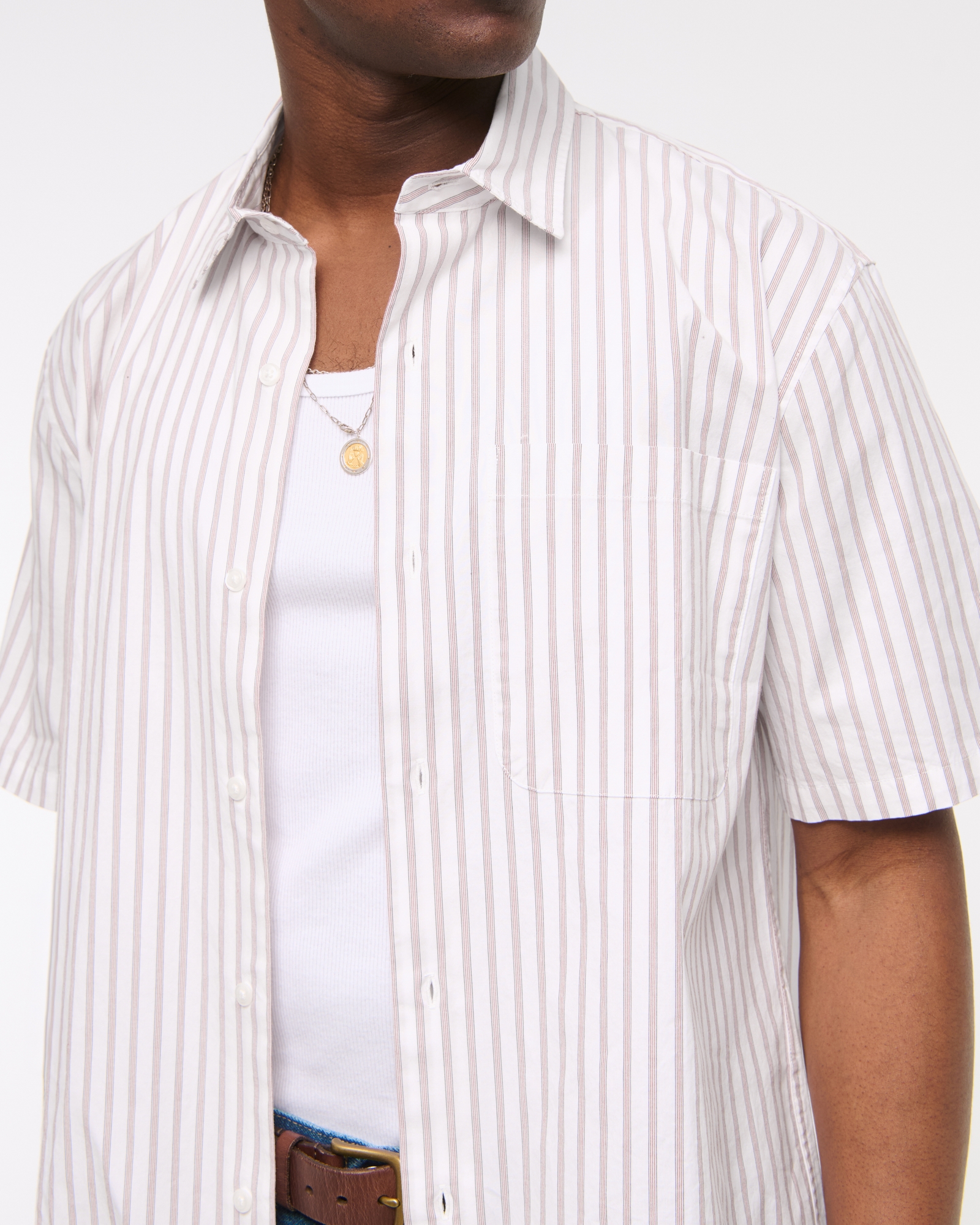 Short-Sleeve Cropped Poplin Button-Up Shirt