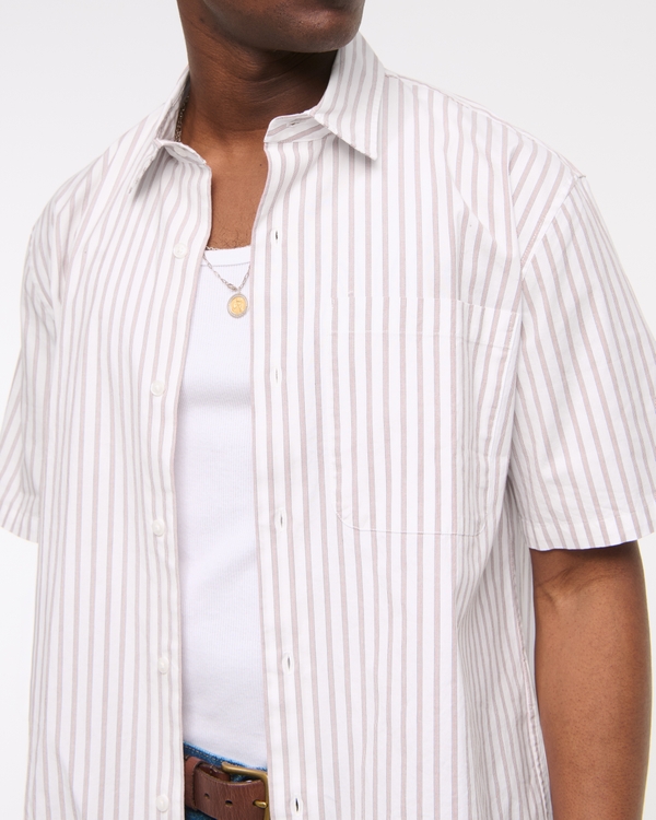 Short-Sleeve Cropped Poplin Button-Up Shirt