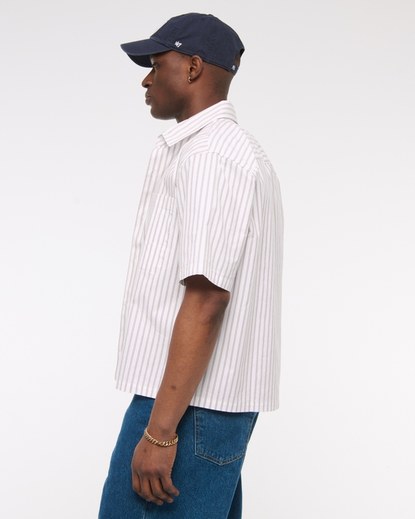 Short-Sleeve Cropped Poplin Button-Up Shirt