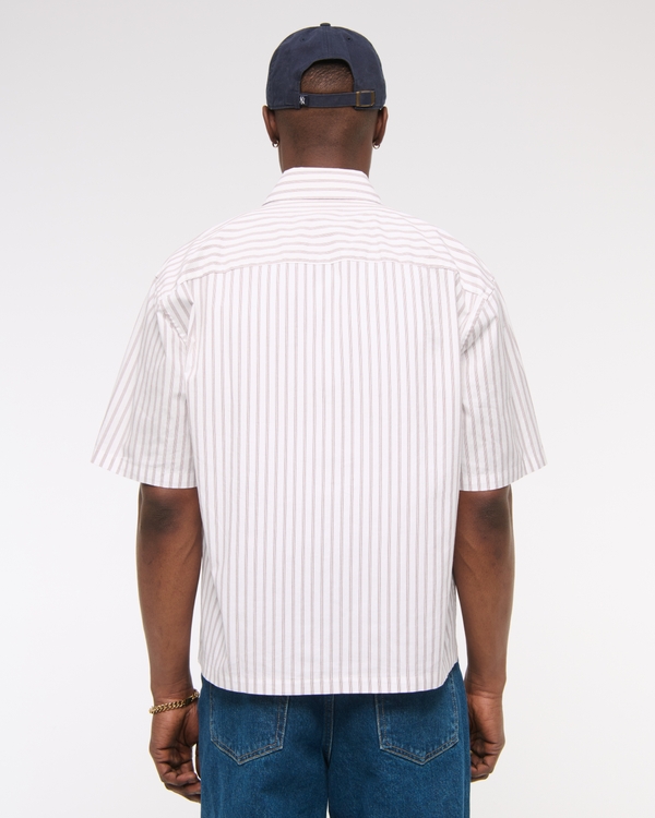 Short-Sleeve Cropped Poplin Button-Up Shirt