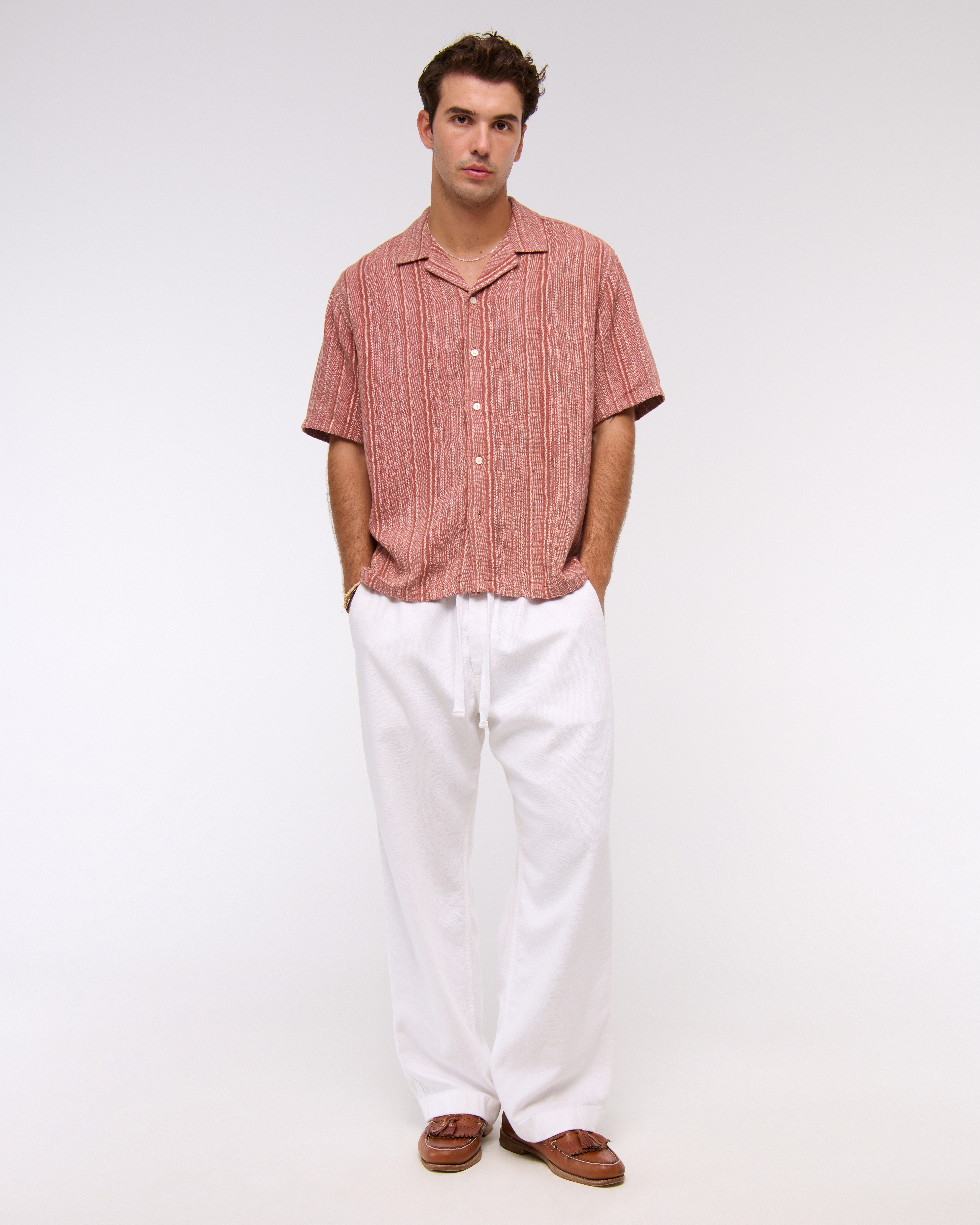 最旬ダウン Camp Men's Collar Tops Men's | Shirt Linen-Blend Summer トップス