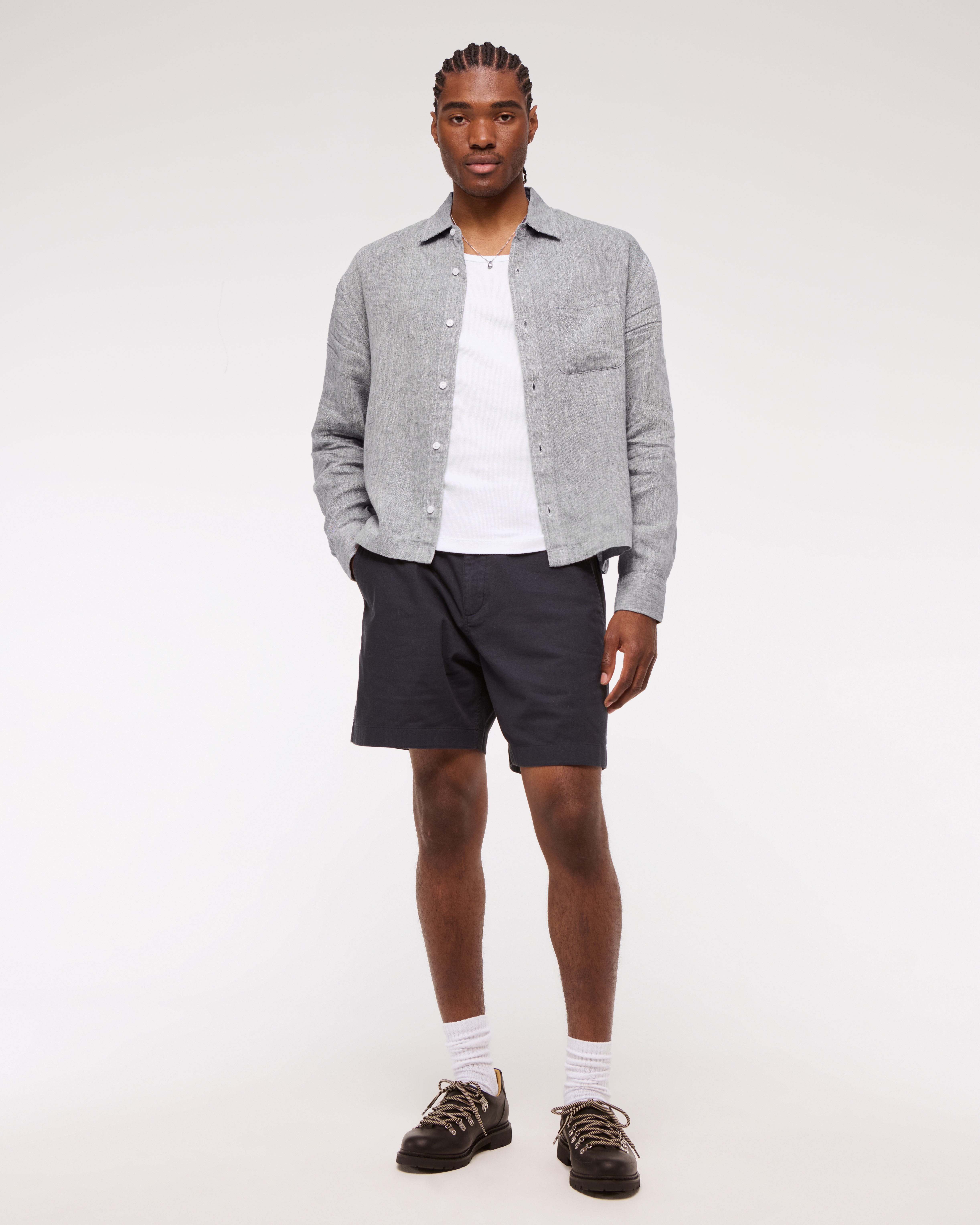 Мужская рубашка Abercrombie & Fitch Cropped 100% Linen Button-Up, цвет: Шамбре — фото 3