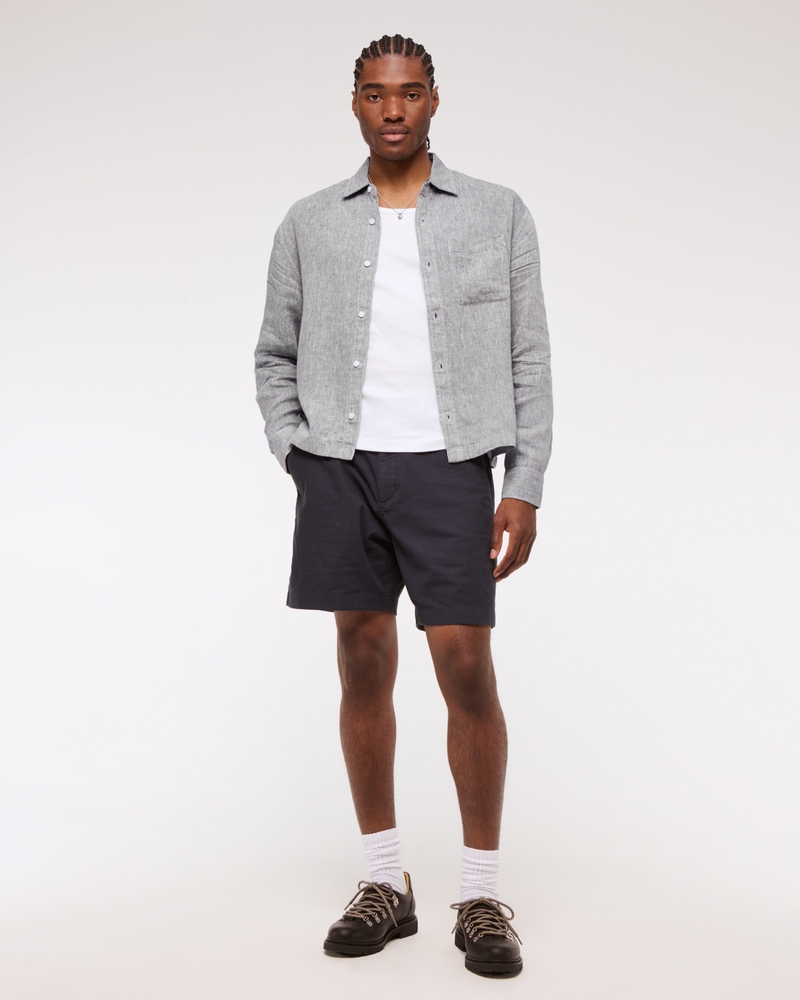 Cropped Linen Button-Up Shirt