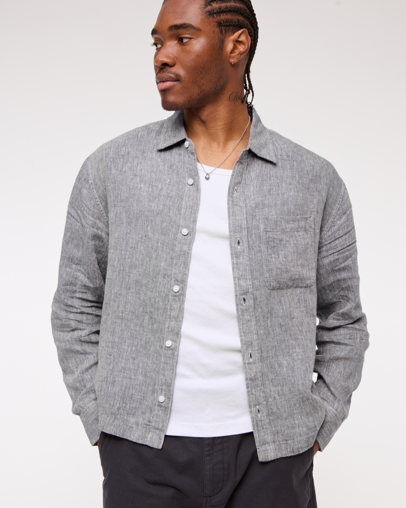 Cropped Linen Button-Up Shirt