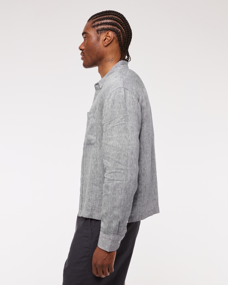 Cropped Linen Button-Up Shirt