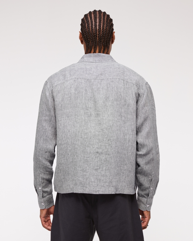 Cropped Linen Button-Up Shirt