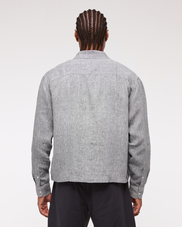 Cropped Linen Button-Up Shirt