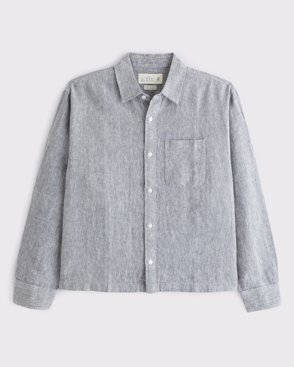 Cropped 100% Linen Button-Up Shirt