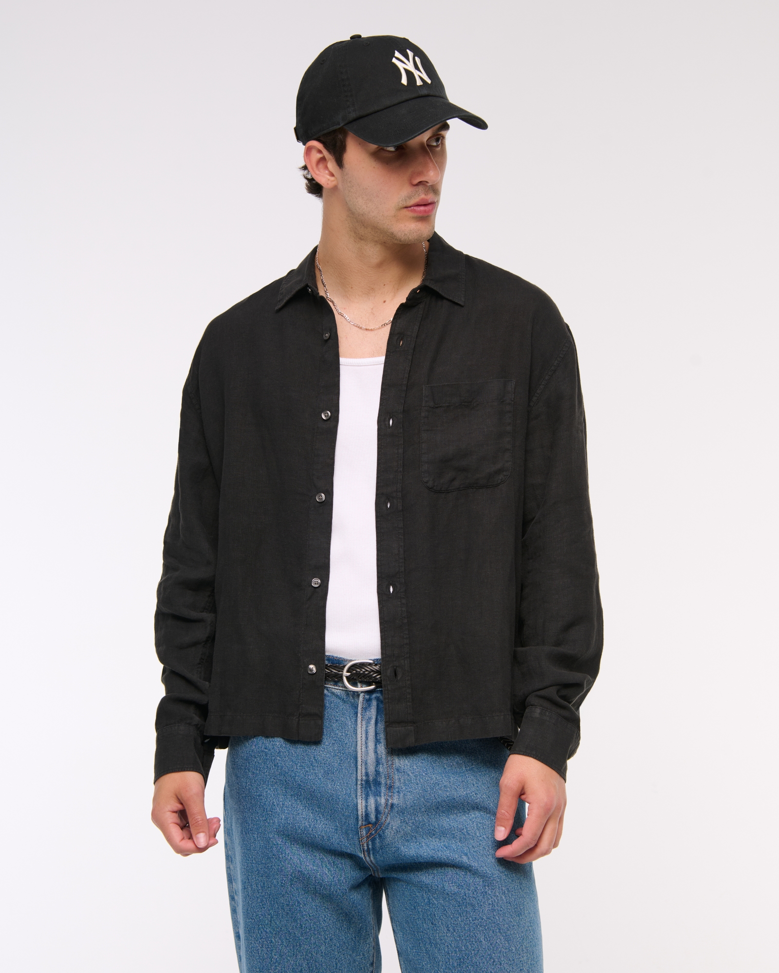 Cropped 100% Linen Button-Up Shirt