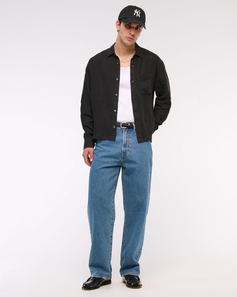 Cropped Linen Button-Up Shirt