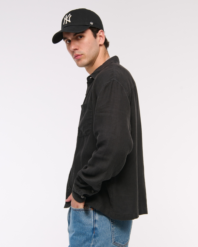 Cropped Linen Button-Up Shirt
