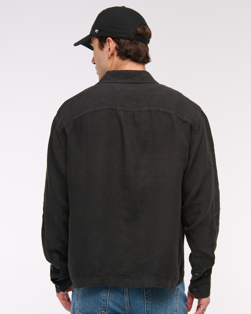 Cropped Linen Button-Up Shirt
