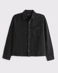 Cropped 100% Linen Button-Up Shirt