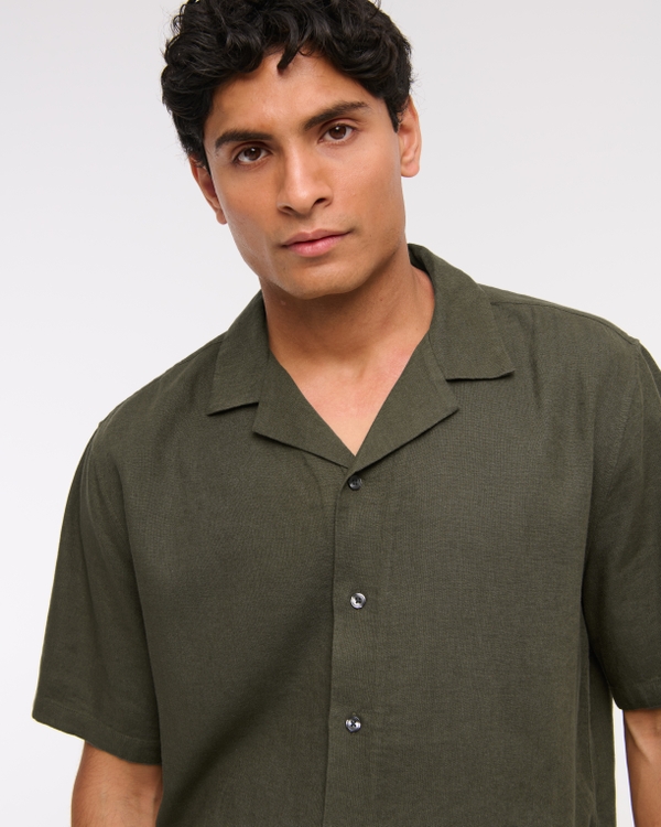 Camisa veraniega de mezclilla de lino con cuello de una pieza
