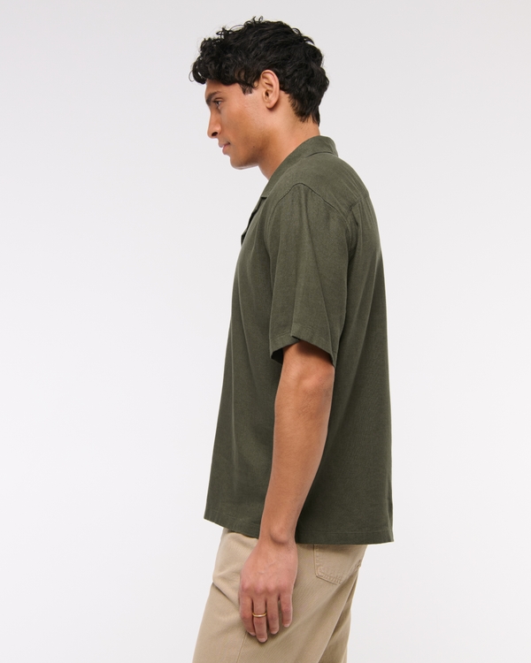Camisa veraniega de mezclilla de lino con cuello de una pieza