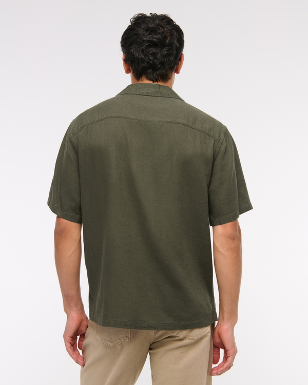 Camisa veraniega de mezclilla de lino con cuello de una pieza
