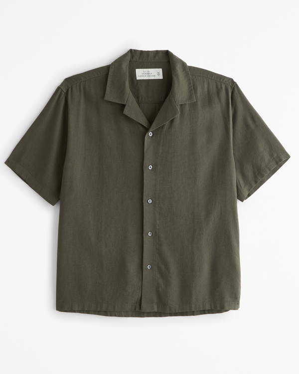 Camp Collar Summer Linen-Blend Shirt, Grape Leaf view 1