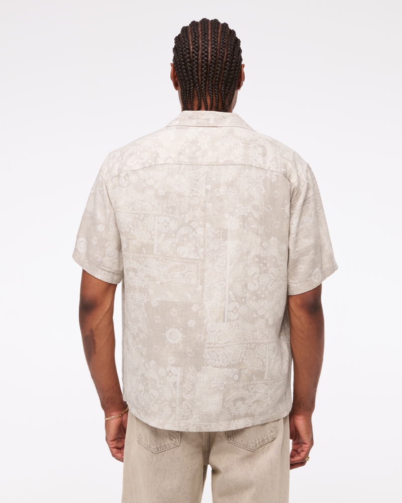 Camisa veraniega de mezclilla de lino con cuello de una pieza