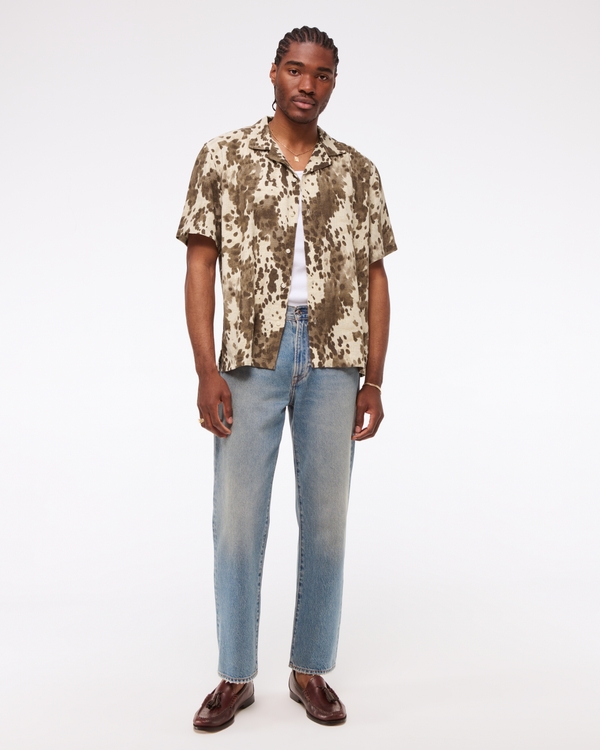 Camp Collar Summer Linen-Blend Shirt, Beige Pattern view 2