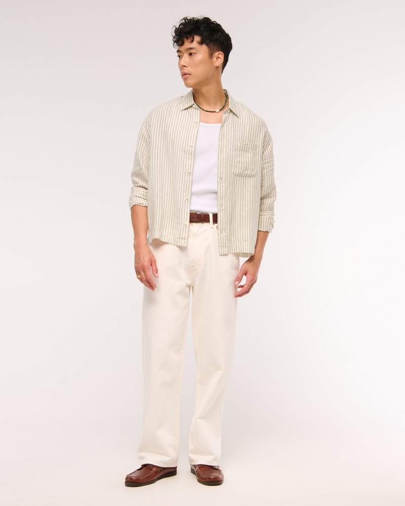 Cropped Linen Button-Up Shirt