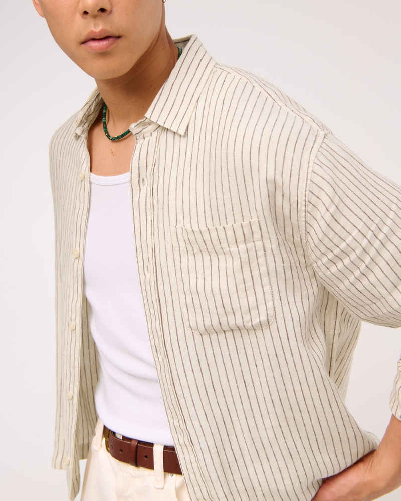 Cropped Linen Button-Up Shirt