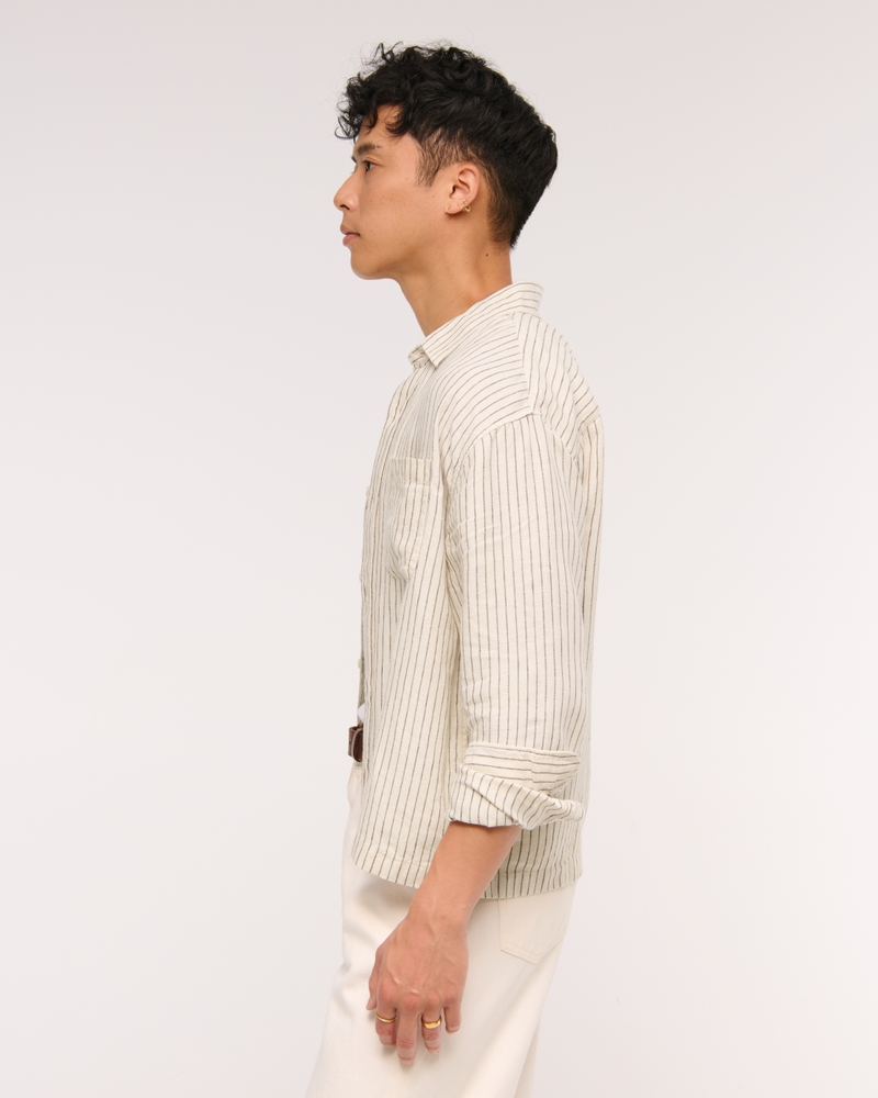 Cropped Linen Button-Up Shirt