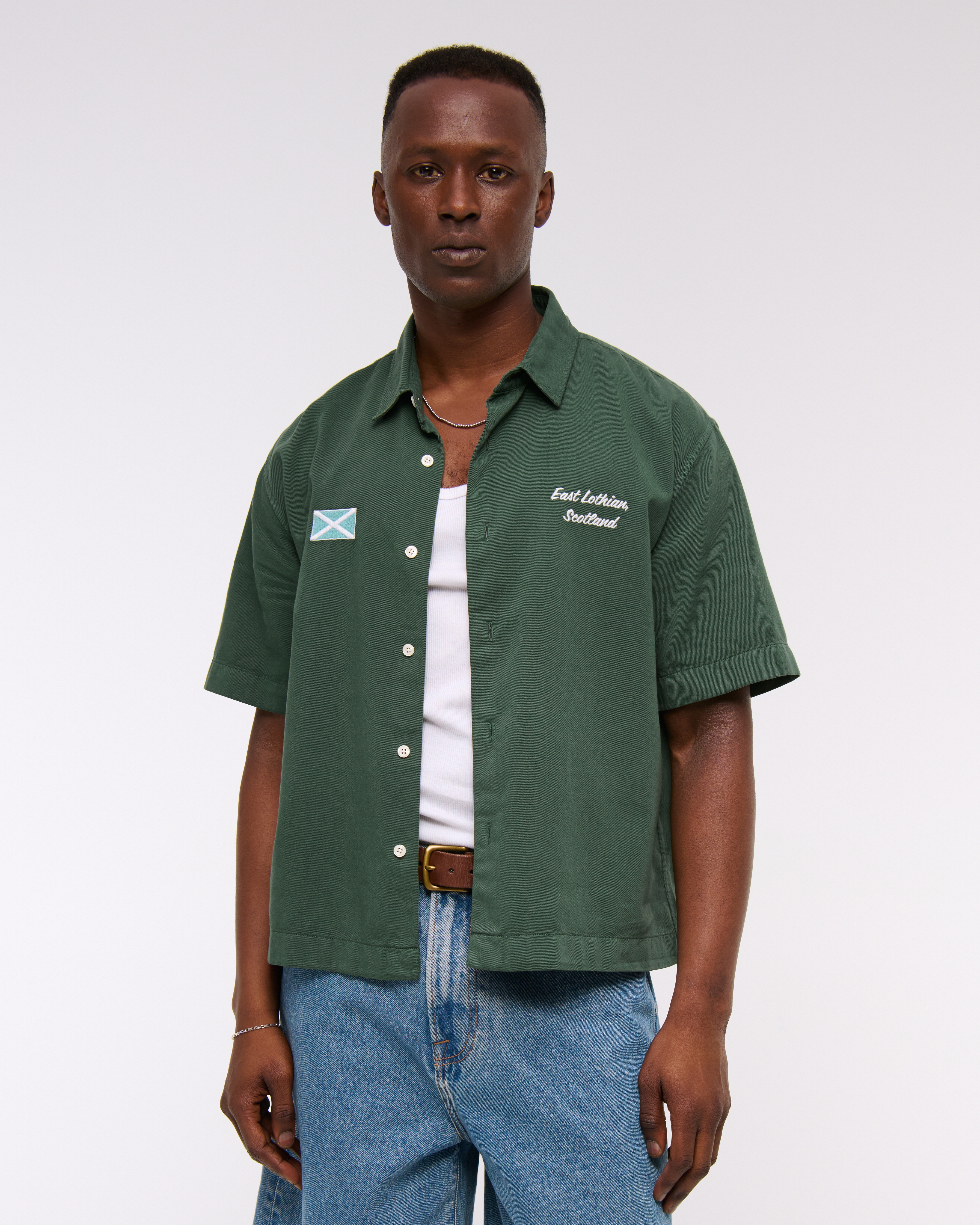 トップス NICENESS 21SS SCOTT Khadi cotton shirt Men's Short-Sleeve Cropped PGA Scottish Open Button-Up Shirt
