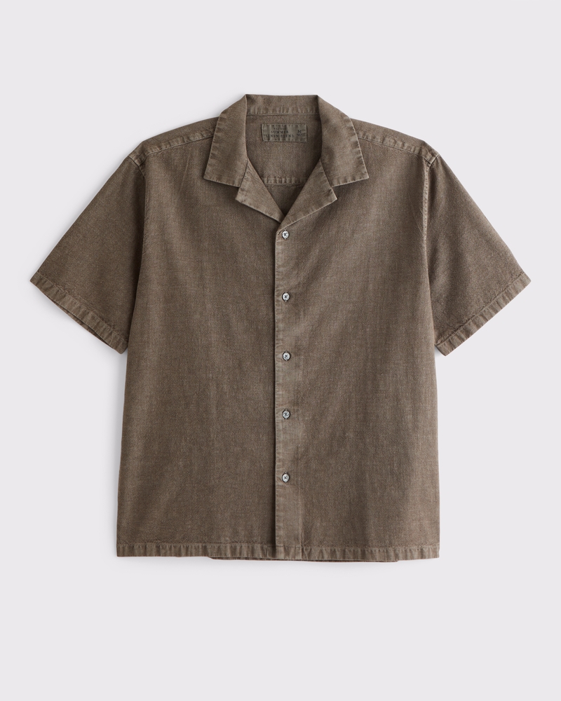 ★Abercrombie & Fitch★キャンプカラーリネンブレンドシャツ Men's Camp Collar Summer Linen-Blend Shirt | Men's Clearance