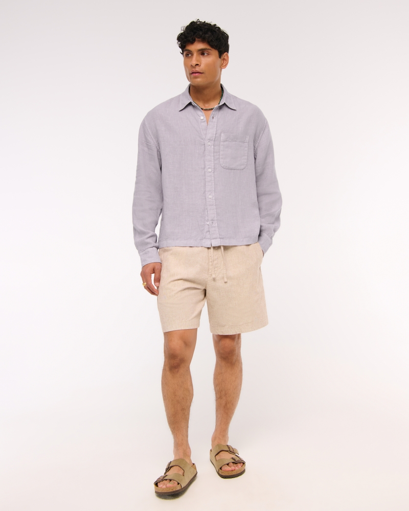 Cropped 100% Linen Button-Up Shirt