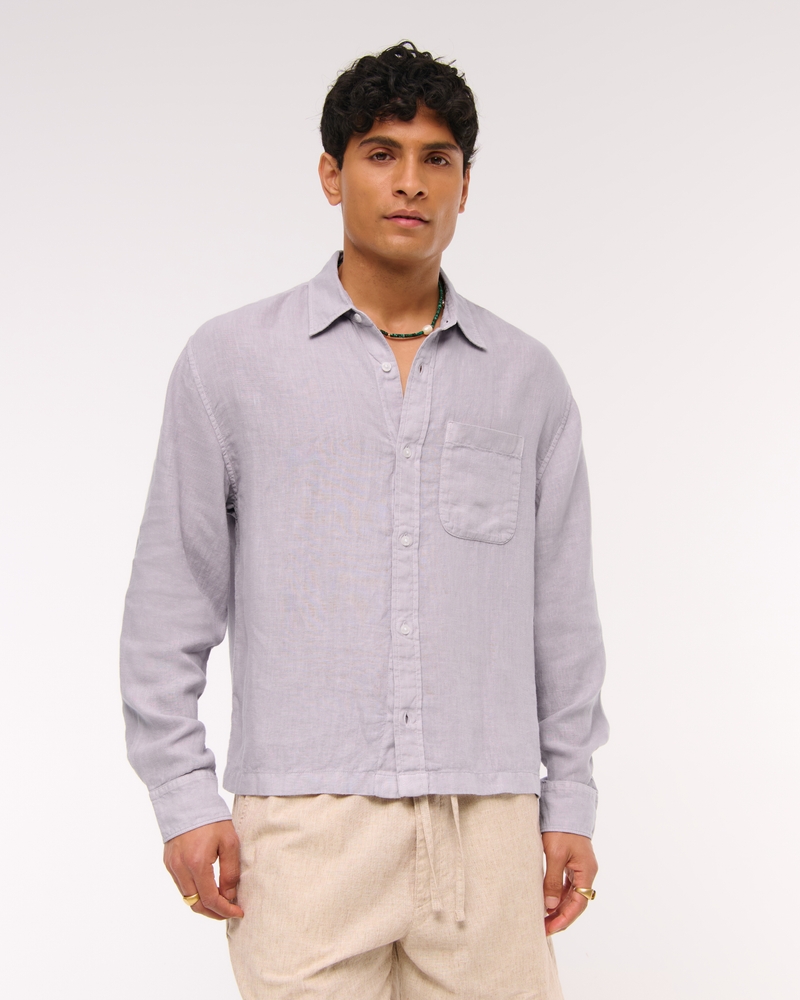Cropped 100% Linen Button-Up Shirt - thumbnail 3