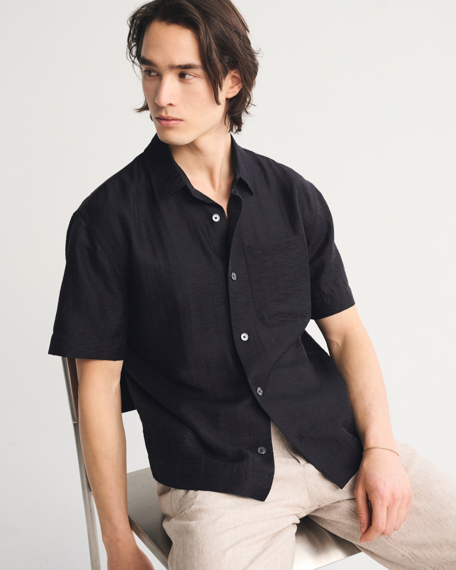 Short-Sleeve Gingham Button-Up Shirt