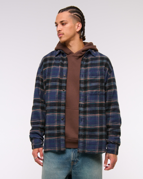 Slub Flannel, Navy Plaid view 1