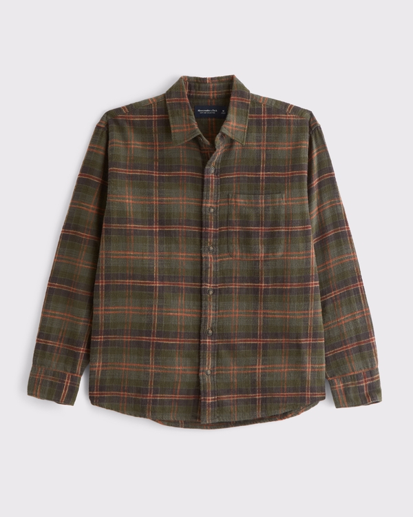 Slub Flannel, Dark Green Plaid view 1