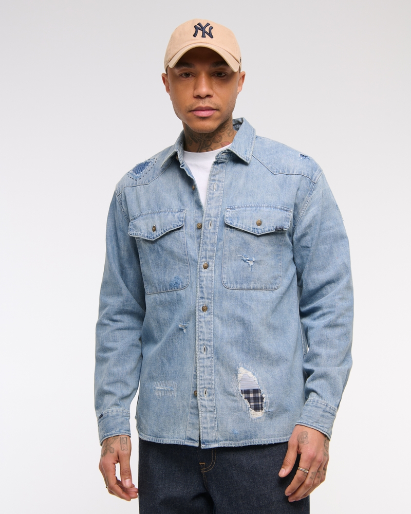 Men's Denim Button-Up Shirt Men's Clearance