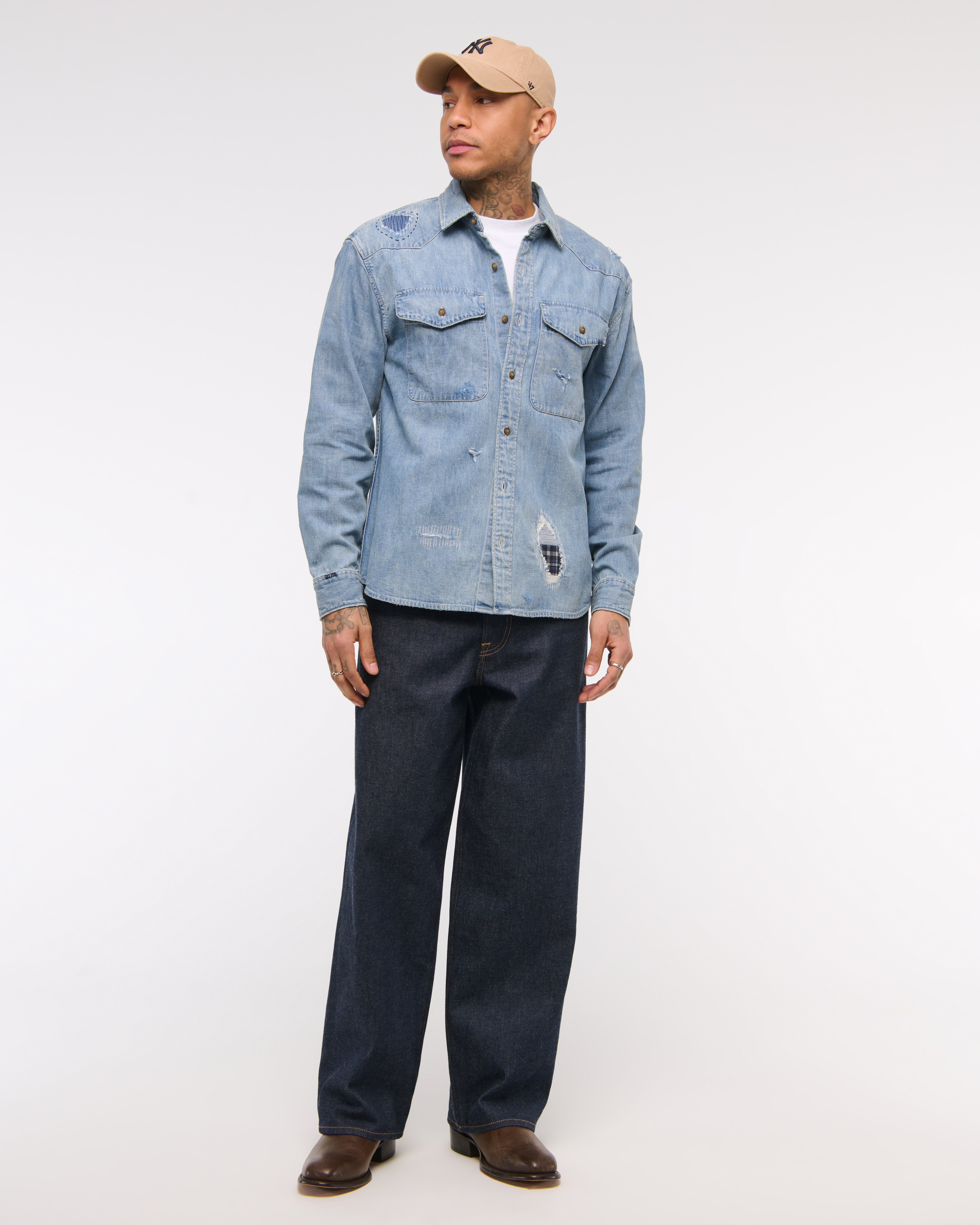 ◆Abercrombie & Fitch◆ボタンアップ デニムシャツ メンズ デニム アイコンボタンアップ リネンシャツ | メンズ