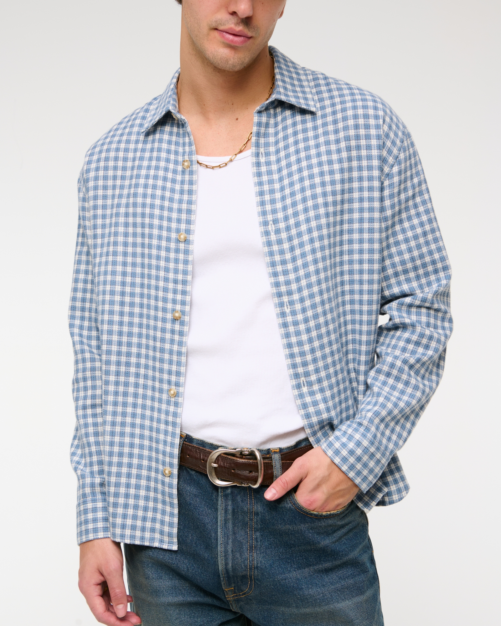 Long-Sleeve Plaid Button-Up Shirt