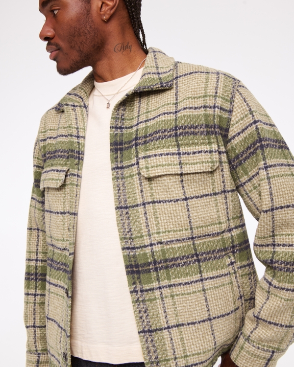 Boucle Shirt Jacket, Dark Yellow Plaid view 1