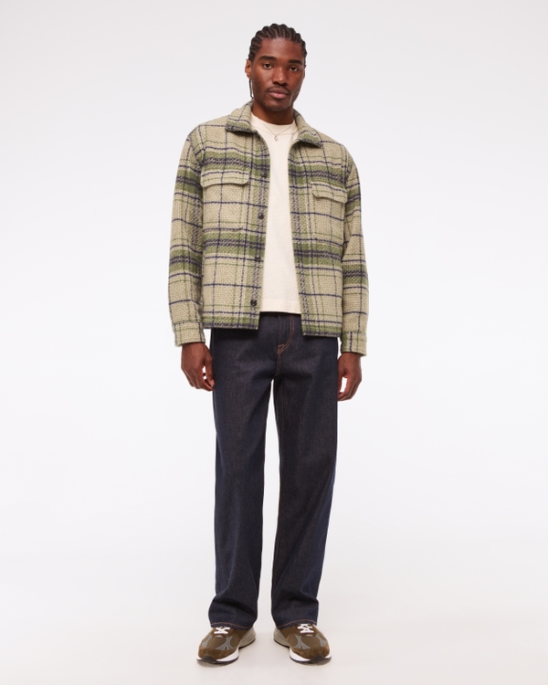 Boucle Shirt Jacket, Dark Yellow Plaid view 2