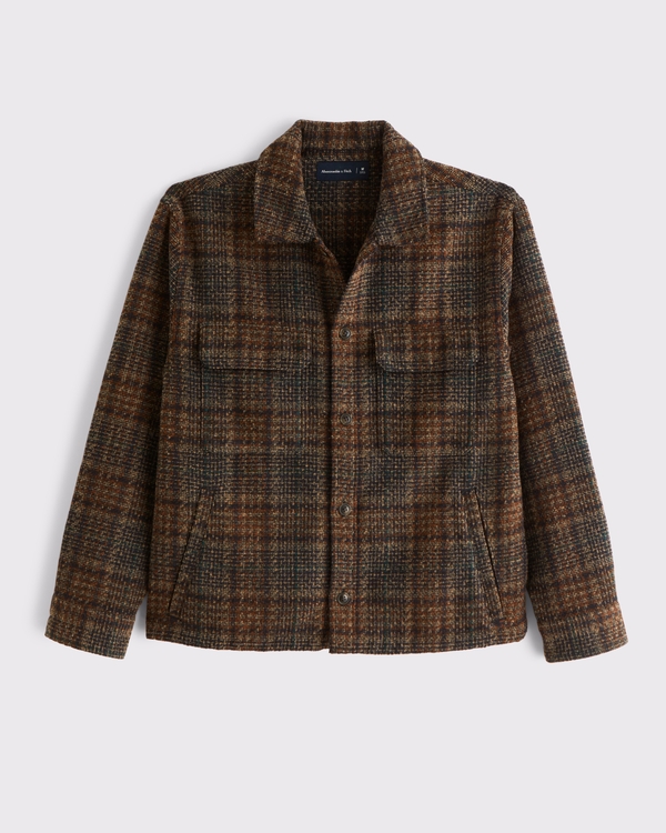 Boucle Shirt Jacket, Brown Plaid view 1
