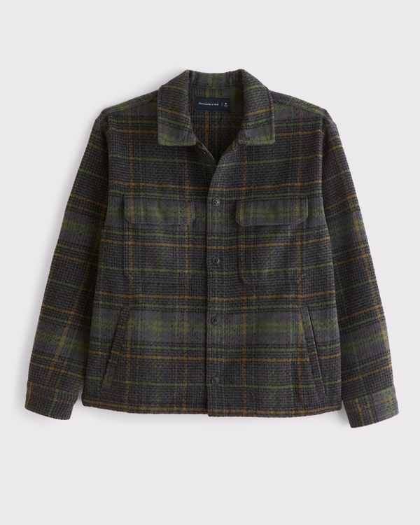 Boucle Shirt Jacket, Dark Gray Plaid view 1